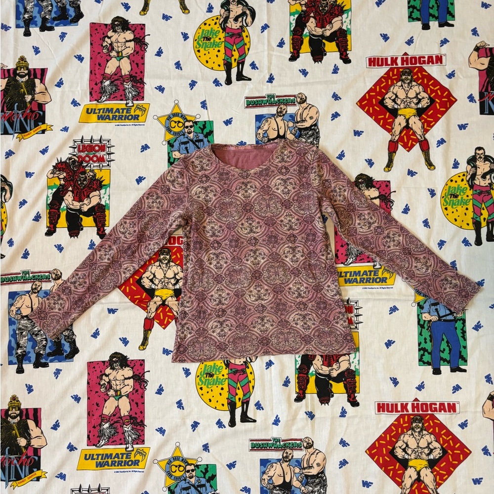 Long Sleeve Pink Patterned Women's Shirt Size S/M